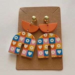Fashion Jewelry Orange and Gold Geometric Earrings